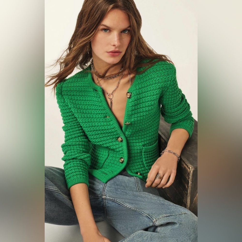 NWOT‎ Ba&sh GASPARD Decorative Knit Long-Sleeve Cardigan, Size S